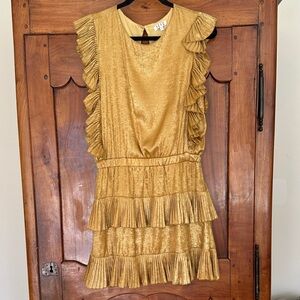 TCEC Metallic Gold Ruffle Tiered Dress